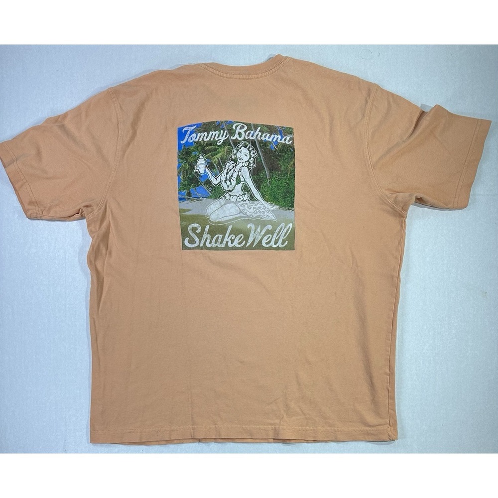 Tommy Bahama Shake Well Graphic T-Shirt Peach Salmon Men's Large 100% Cotton